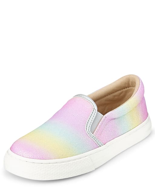 Girls Glitter Rainbow Ombre Slip On Sneakers