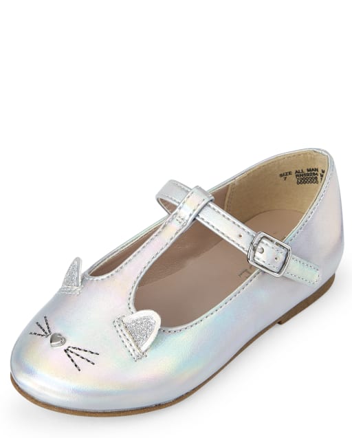 Toddler Girls Holographic Cat T Strap Ballet Flats
