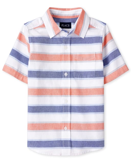 Boys Striped Oxford Button Up Shirt