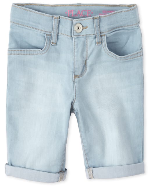 Shorts de mezclilla con puños enrollados para niñas