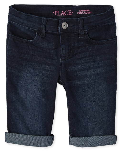Shorts de mezclilla con puños enrollados para niñas