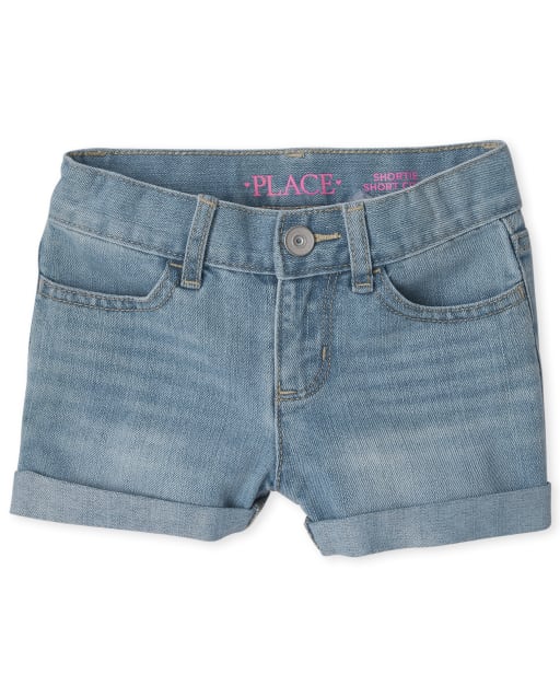 Girls Roll Cuff Denim Shortie Shorts