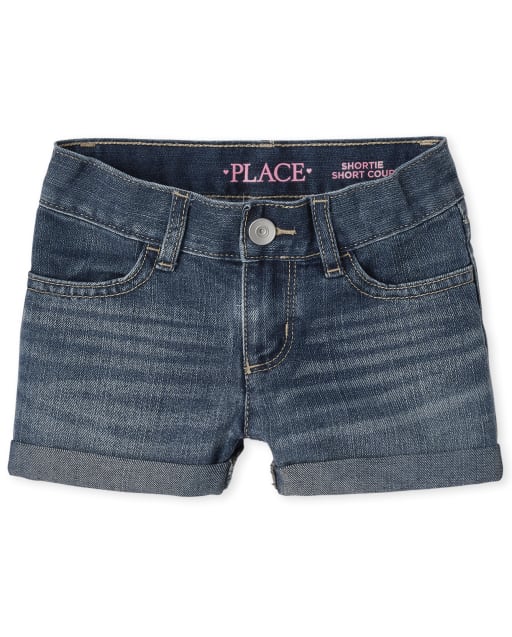 Girls Roll Cuff Denim Shortie Shorts