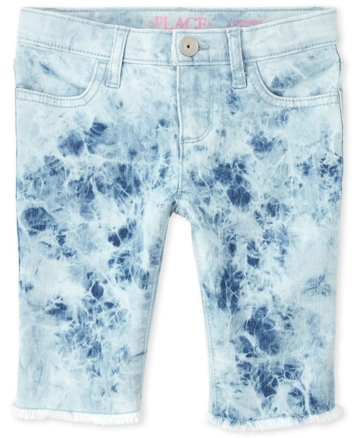 Shorts de mezclilla con efecto tie-dye para niñas