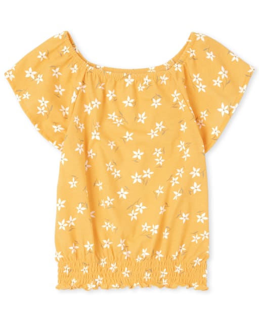 Girls Floral Smocked Top
