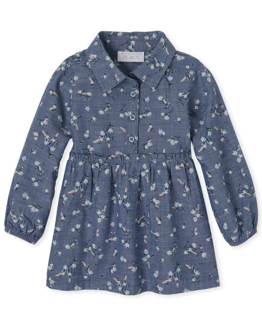 Robe chemise en chambray à fleurs pour bébés et petites filles