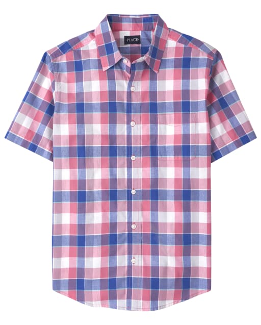 Mens Dad And Me Plaid Poplin Button Up Shirt