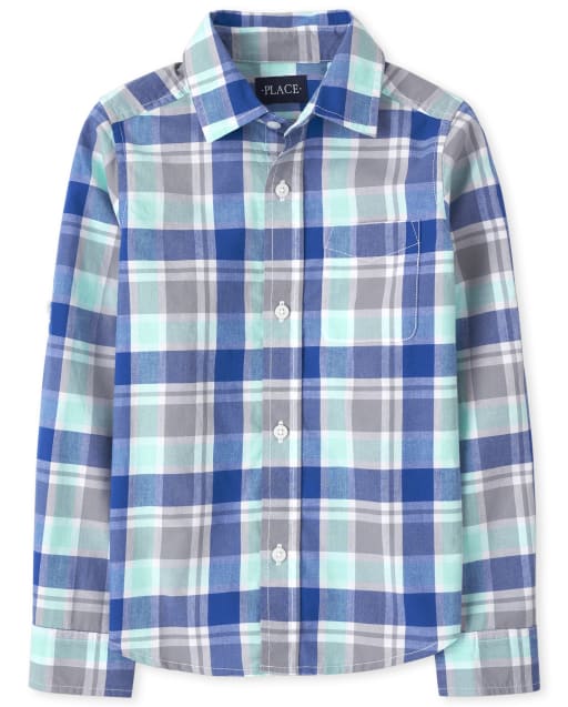 Boys Plaid Poplin Button Up Shirt