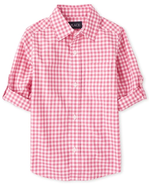 Camisa de popelín a cuadros vichy con botones para niños