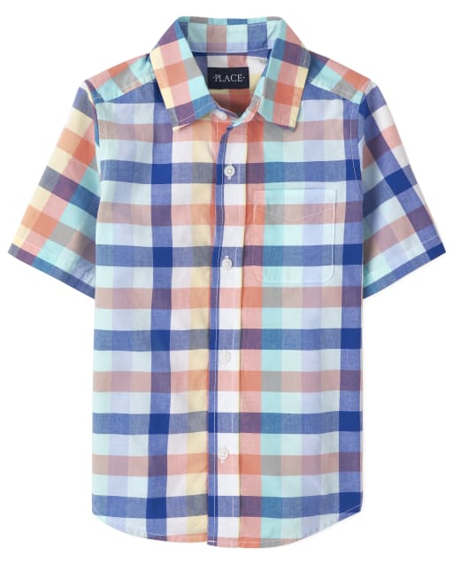 Boys Plaid Poplin Button Up Shirt