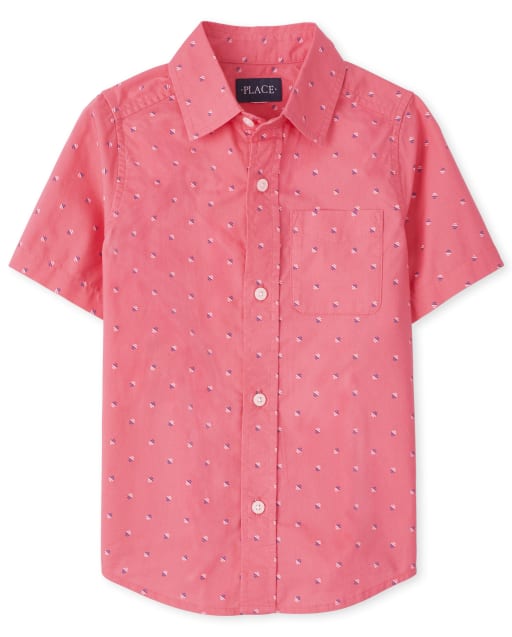 Boys Print Poplin Button Up Shirt