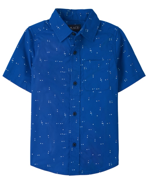Boys Print Poplin Button Up Shirt