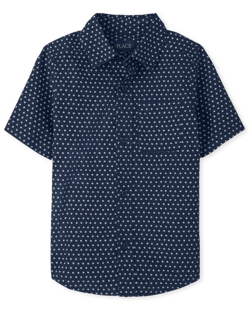 Boys Print Poplin Button Up Shirt