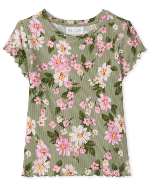 Haut côtelé à fleurs pour fille
