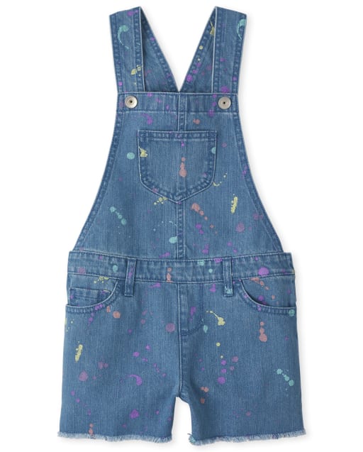 Girls Paint Splatter Denim Shortalls