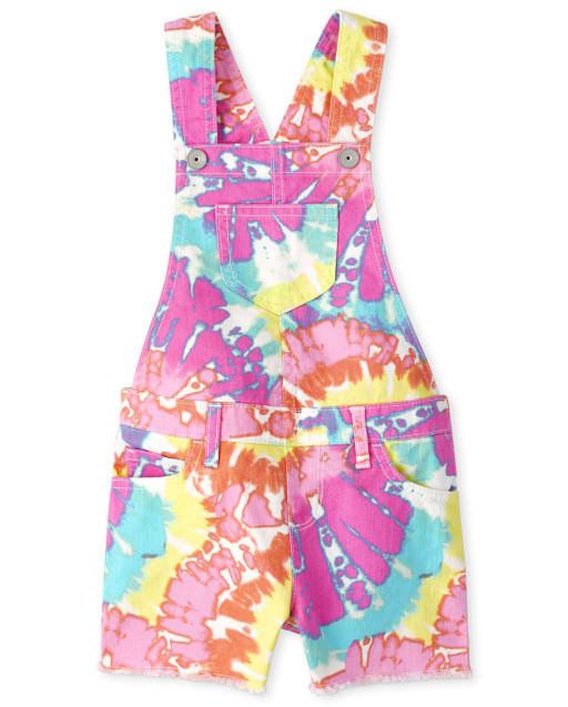Girls Rainbow Tie Dye Shortalls