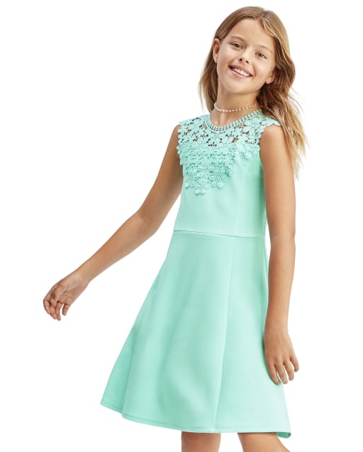 Girls Lace Stretch Jacquard Dress
