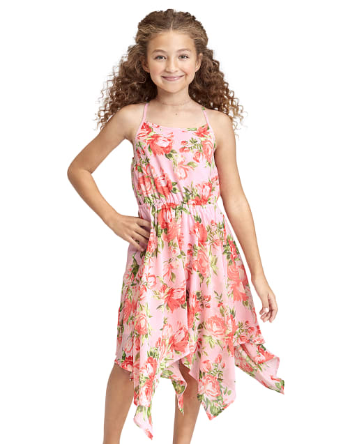 Girls Mommy And Me Floral Sharkbite Hem Dress