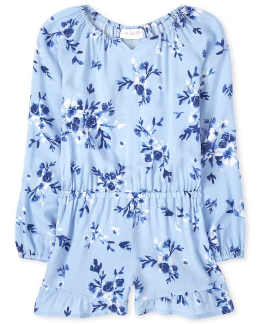 Girls Floral Ruffle Romper