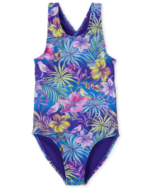Maillot de bain une pièce à fleurs tropicales pour filles