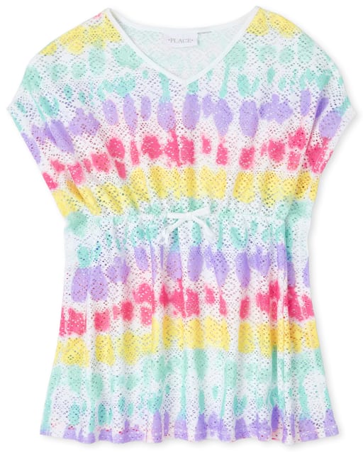 Girls Rainbow Tie Dye Lace Cover Up