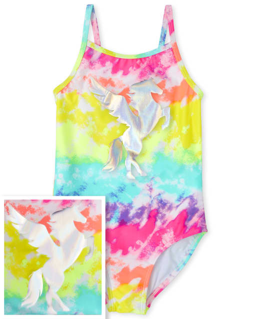 Maillot de bain une pièce licorne arc-en-ciel tie-dye pour fille
