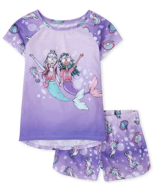 Pijama con cuello redondo de sirena para niñas