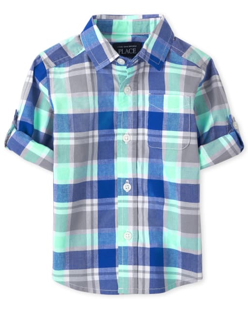 Baby And Toddler Boys Plaid Poplin Button Up Shirt