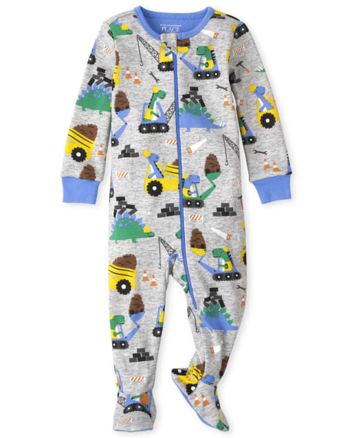 Baby And Toddler Boys Dino Construction Snug Fit Cotton One Piece Pajamas