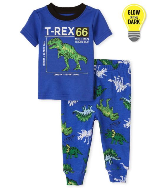 Pijama de algodón de ajuste cómodo para bebés y niños pequeños Glow Dino