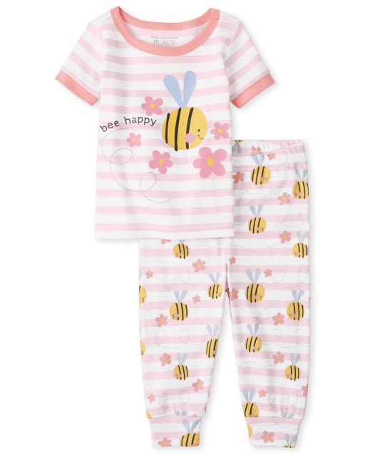 Baby And Toddler Girls Bee Striped Snug Fit Cotton Pajamas