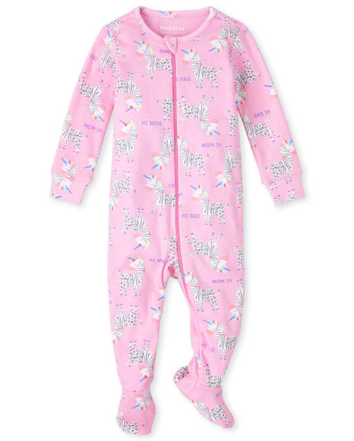 Pijamas de una pieza de algodón con ajuste ceñido de cebra para bebés y niñas pequeñas