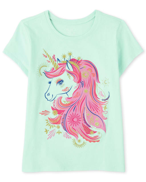 Camiseta con gráfico de unicornio para niñas