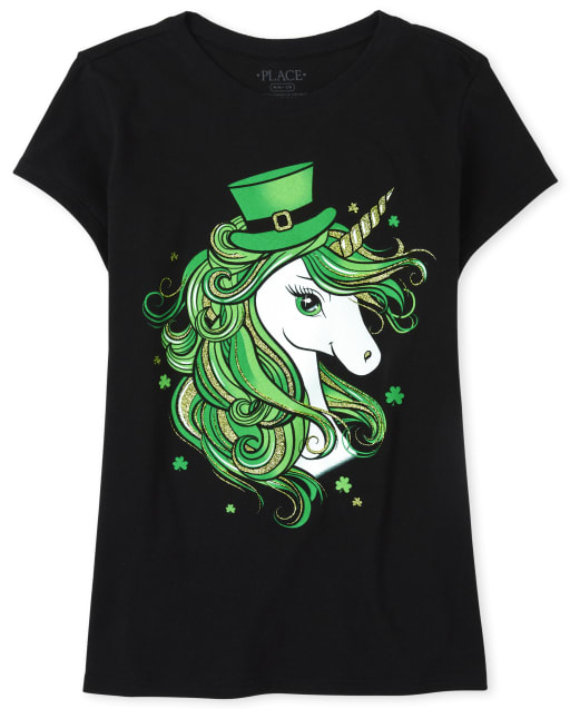 Girls St. Patrick's Day Short Sleeve Unicorn Graphic Tee