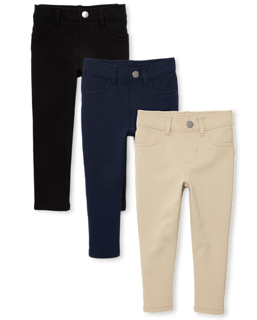 Niños pequeños Niña Uniform Ponte Tejido de punto Pull On Jeggings 3-Pack