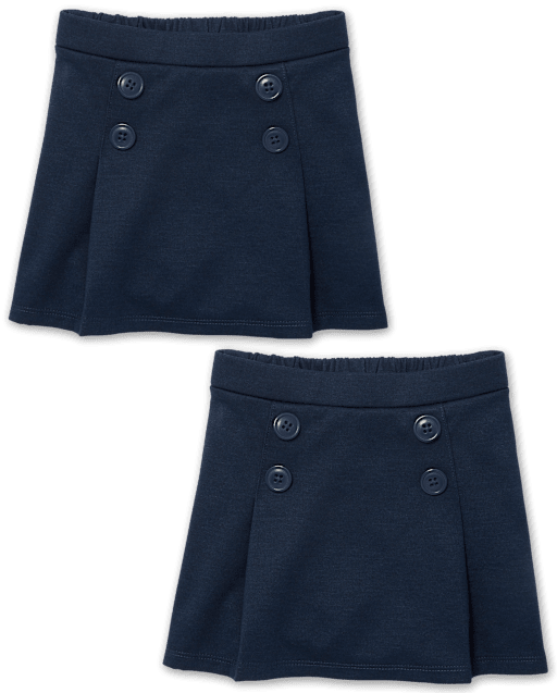 Toddler Girls Uniform Pleated Ponte Knit Button Skort 2-Pack