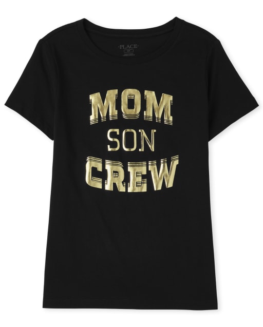 Womens Matching Family Short Sleeve 'Mom Son Crew' Graphic Tee