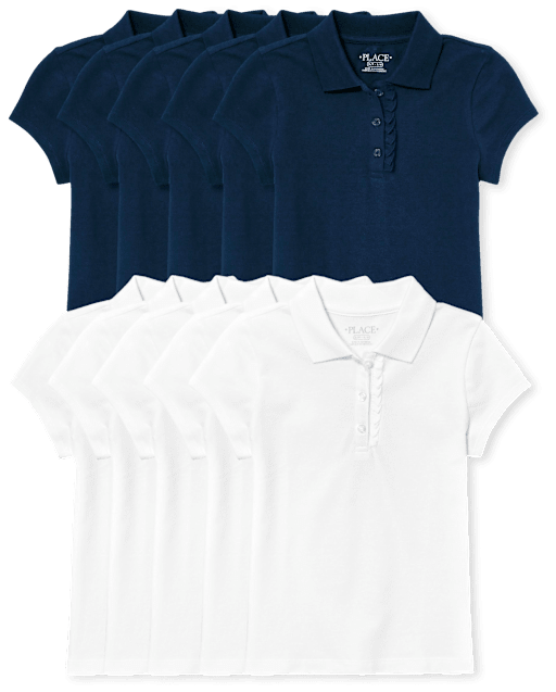 Polo de piqué con volantes de uniforme para niñas, paquete de 10