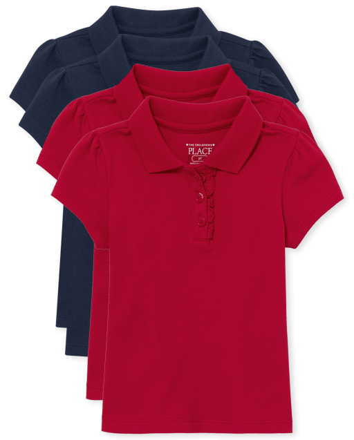 Lot de 4 polos uniformes en piqué à volants pour toute-petite fille