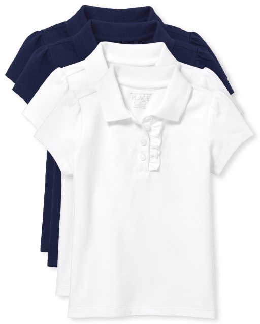 Polo de piqué con volantes de uniforme para niñas pequeñas, paquete de 4