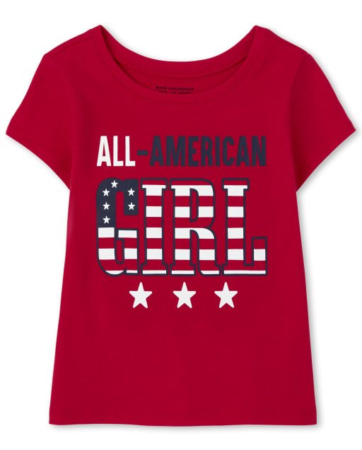 Camiseta estampada de manga corta Americana All American Girl para bebés y niñas pequeñas a juego