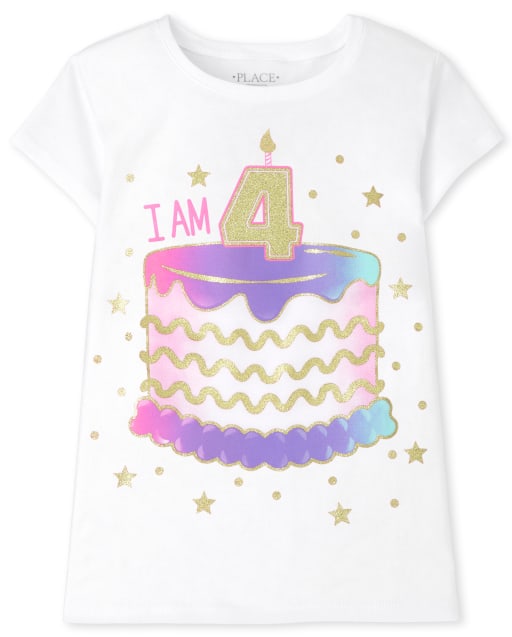 T-shirt graphique I Am 4 Birthday pour filles