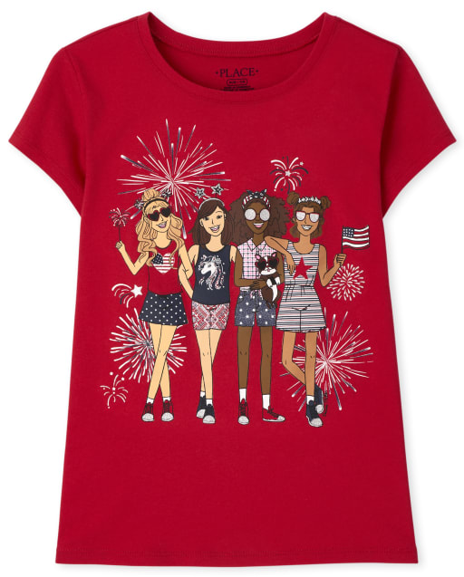 Camiseta de manga corta con estampado de Girl Squad Americana para niñas