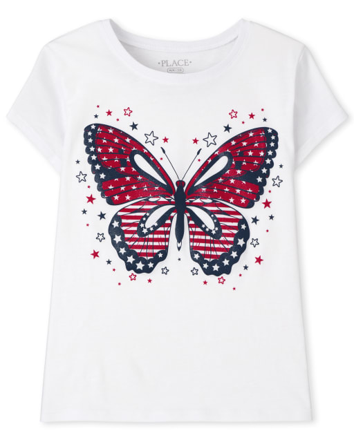 Girls Short Sleeve Americana Butterfly Graphic Tee