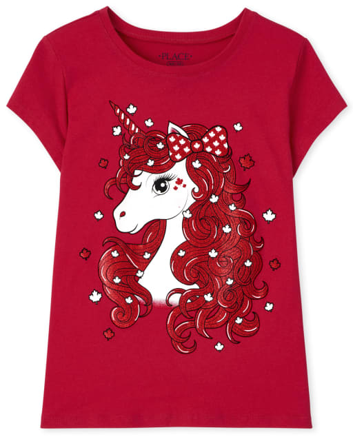 T-shirt graphique licorne Fête du Canada pour fille