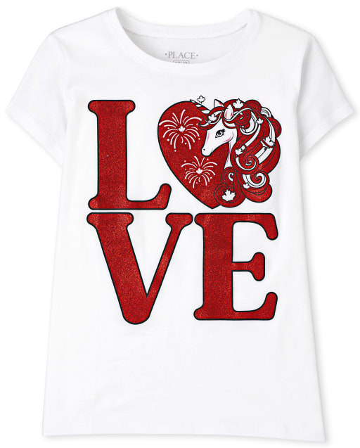 Girls Canada Day Unicorn Graphic Tee
