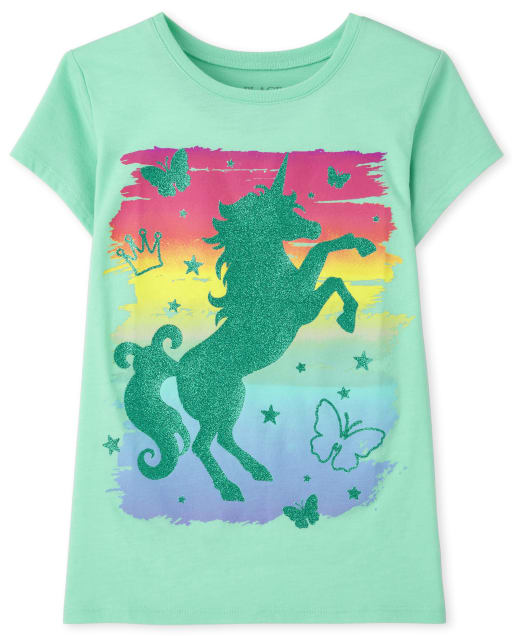 T-shirt graphique licorne arc-en-ciel pour fille