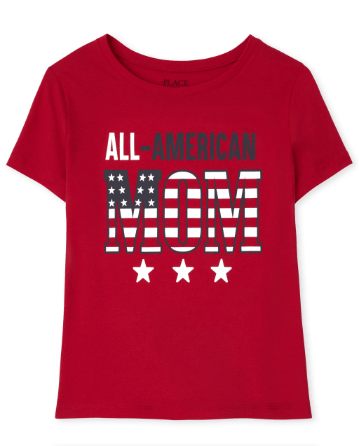 Womens Matching Family Short Sleeve Americana All American Mom Graphic Tee