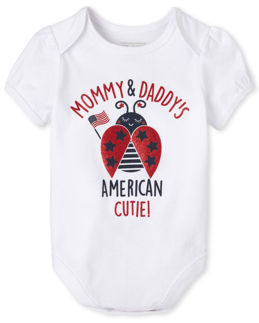Baby Girls Short Sleeve Americana Mommy And Daddy's American Cutie Ladybug Graphic Bodysuit