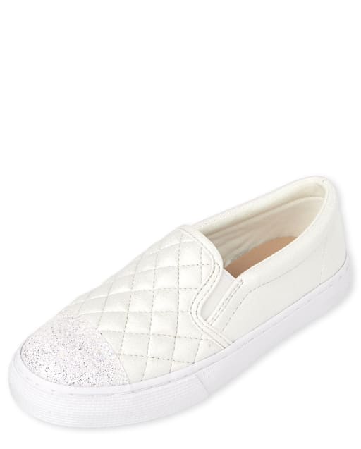 Girls Glitter Quilted Slip On Sneakers